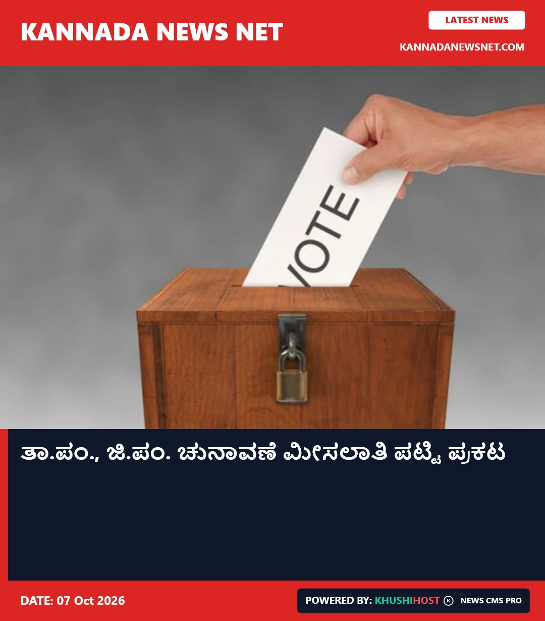BIG BRAKING: ತಾ.ಪಂ., ಜಿ.ಪಂ. ಚುನಾವಣೆ ಮೀಸಲಾತಿ ಪಟ್ಟಿ ಪ್ರಕಟ